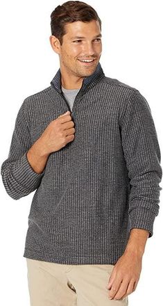 Johnston & Murphy Sweater Men Charcoal Waffle Knit Zip Pullover GBO68