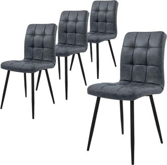 ML Design Ml-design - Set 4x Sillas De Comedor Antracita Con Respaldo, Asiento Ergon&oacute;mico Acolchado Tapizado De Polipiel Con Patas De Metal Sill&oacute;n De Dise&ntilde;o Mod