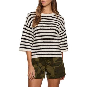 Sanctuary Elle Stripe Crochet Knit Sweater in Black/Chalk White at Nordstrom, Size Xx-Small