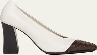Bottega Veneta Mixed Leather Block-Heel Pumps