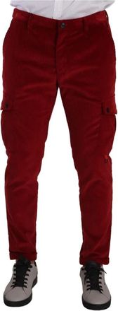 Dolce & Gabbana Rode Corduroy Cargo Skinny Broek - Heren - Slim Fit Broeken - Rood - M - Katoen - Broeken