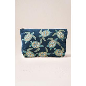 Elizabeth Scarlett Turtle Conservation Velvet Everyday Pouch in Marine Navy at Nordstrom