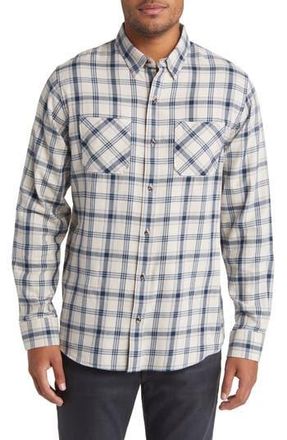 Travis Mathew Cloud Plaid Flannel Button-Up Shirt in Moonbeam/Ash Blue at Nordstrom Rack, Size Medium