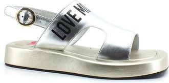 Love Moschino Platte sandalen - Dames - Sandalen - Grijs - 37 EU - Leer - Schoenen