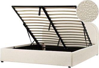 Beliani Ottoman Bed Boucle QUILLIEN 160 x 200 cm (EU King Size) Light Beige