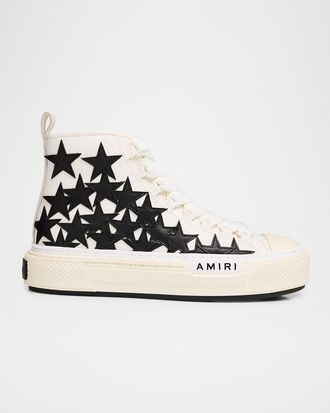 Amiri Mens Stars Court Hi Canvas & Leather High-Top Sneakers