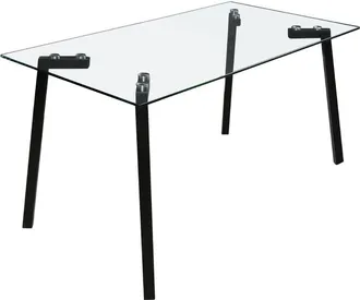 Home Heavenly Home Heavenly - Mesa Comedor De Cristal Estocolmo, De 140x80 Cm Con Patas Met&aacute;licas En Negro Mate. Unico