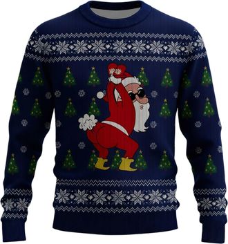 Generic Mens Christmas Jumper Casual Long Sleeve Knitted Xmas Sweater Funny Festive Knitwear for New Year Party Navy