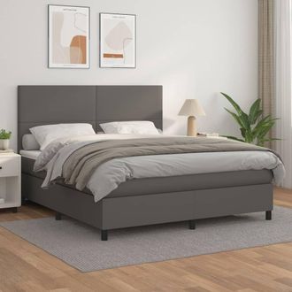 vidaXL Cama Box Spring Con Colch&oacute;n Cuero Sint&eacute;tico Gris 160x200 Cm Vidaxl