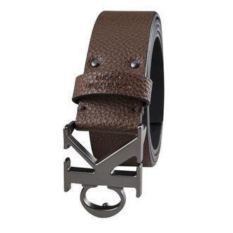 Calvin Klein Mens Casual Ck Monogram Cut Out Buckle Belt, Logo Light Brown, X-Large (42-44)