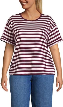 Lands End Oversized Supima Short Sleeve Crew Neck T-Shirt in Burgundy Spritz Multi Stripe at Nordstrom, Size 2X