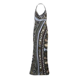 Pucci Maxi Dresses, female, Multicolor, Size: M Long Silk and Viscose Dress with All-Over Print
