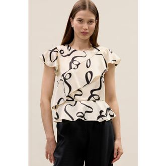 Rebecca Taylor Hollis Satin Top in Ribbon Print at Nordstrom, Size X-Small