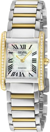 Gevril Group Womens Regina Swiss Diamond Watch, White MOP Dial, 316L SS 2 sides Case, Stainless Steel Two toned IPYG Bracelet. - Silver & Gold - One Size