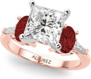 Allurez Princess Cut Lab Grown Diamond & Oval Garnet Engagement Ring 18K Rose Gold (4.18ct)
