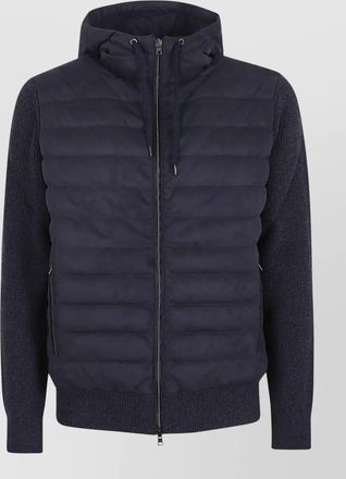 Herno mens hooded jacket knit sleeves quilted front