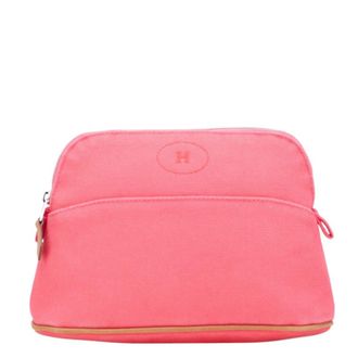 Herm&egrave;s Pink Canvas Leather Pouch (Pre-Owned)