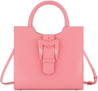 Mac Duggal Crocodile Leather Buckle Detail Medium Tote Bag in Hibiscus at Nordstrom