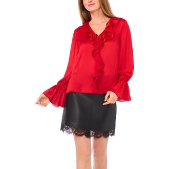 Vince Camuto Ruffle Detail Textured Top in Cherry Red at Nordstrom Rack, Size Medium