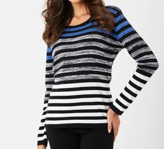 French Kyss Womens Stripe Scoop Neck Top In Denim Multi
