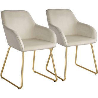 TecTake Dining Chair Jeane Set Of 2 - Velvet Look Cream/Gold in Cream | Size: 2 Pack