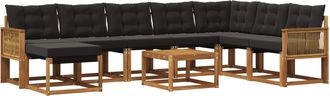 vidaXL Conjunto De Sof&aacute;s De Exterior 9 Uds. Natural Y Negro Vidaxl