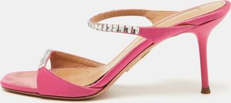 Aquazzura Pink Satin Crystal Embellished Diamante Slide Sandals