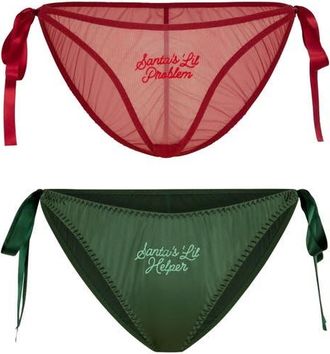 Savage x Fenty Flirty & Wordy Holiday 2-Piece Bikini Set in Green/Red at Nordstrom, Size X-Large