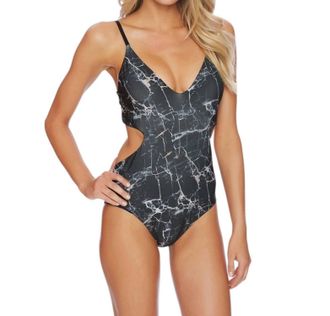 Luxe Rock Solid Cut Out One Piece Swimsuit In Black Onyx