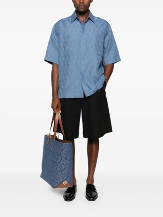 Fendi Cerulean Blauw Linnenmix Shirt