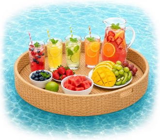 Relaxdays Relaxdays Bandeja Flotante 2 En 1 Para Bebidas Y Aperitivos, Aprox. 20 X 80 Cm, Rat&aacute;n Natural, Insumergible