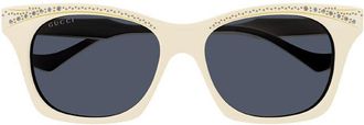 Gucci GG1299S004 Crystal-Embellished Square Frame Sunglasses - White