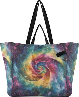 Generic Star Galaxy Purple print Reusable Canvas Tote Bag, Heavy Duty Grocery Shopping Bag with Hard Bottom Large Capacity Double Handles Work Groceries Trave