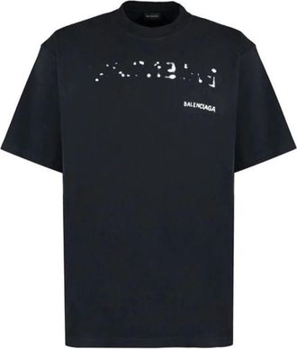 Balenciaga Mens Distressed Bleed Logo T-Shirt in Black Cotton - Size X-Small