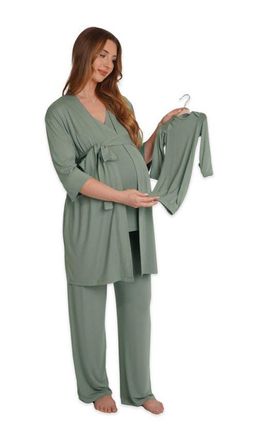 Everly Grey Analise During & After 5-Piece Maternity/Nursing Sleep Set for Mom & Baby in Basil at Nordstrom, Size X-Large