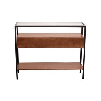 Miliboo Consola De Madera De Mango Maciza Oscura Y Tablero De Vidrio 2 Cajones L100 Cm Sita