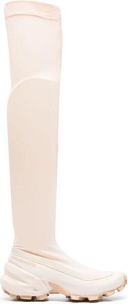 Maison Margiela Witte Logo Print Kniehoge Laarzen - Dames - Over de knie laarzen - Wit - 36 EU - Schoenen
