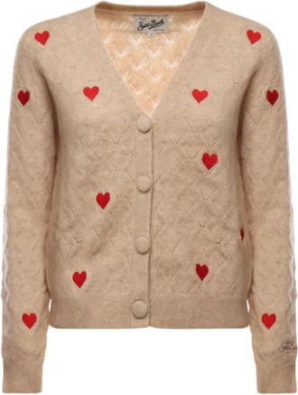 Saint Barth Cardigan alpaca motivo cuori ricamati - Dames - Vesten - Beige - S - Wol - Truien & Vesten