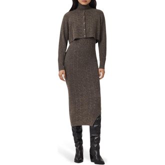 AllSaints Sabine Cardigan & Dress in Fawn Brown at Nordstrom, Size X-Small