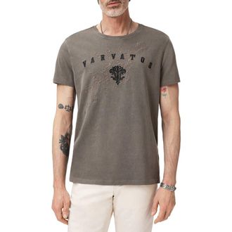 John Varvatos Embroidered Monogram Organic Cotton T-Shirt in Flagstone Grey at Nordstrom, Size Xx-Large