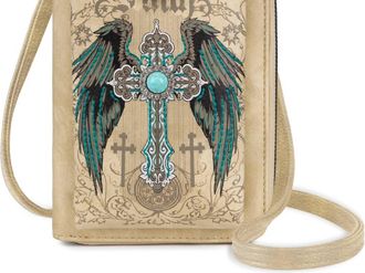 Montana West American Bling Embroidered Collection Phone Wallet In Beige