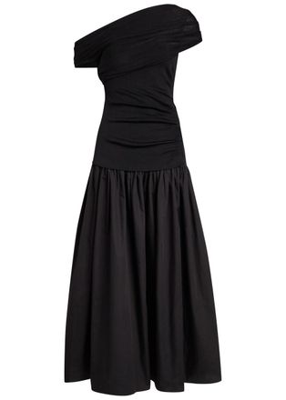 Self Portrait Detachable-skirt Cotton-poplin and Fine-knit Midi Dress - Black - 16 (UK16 / XL)