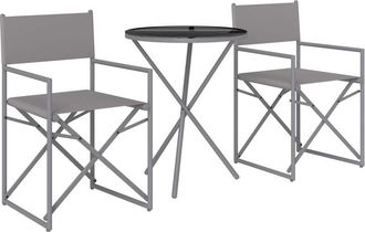 OUTSUNNY Conjunto De Muebles De Jard&iacute;n De 3 Piezas Juego De Muebles De Balc&oacute;n Con 2 Sillas Plegables Mesa Con Encimera De Vidrio Templado Gris