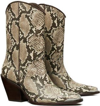 Tory Burch Western Boot in Beige Snake Print Leather at Nordstrom, Size 10.5