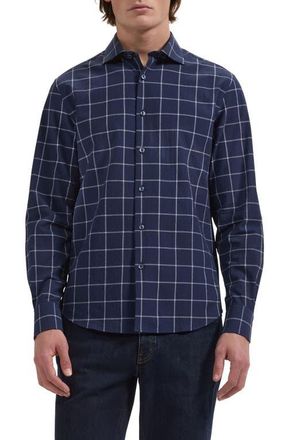Bugatchi Axel Shaped Fit Stretch Cotton Button-Up Shirt in Navy at Nordstrom, Size Xxx-Large