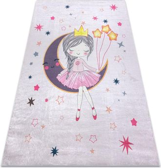 RugsX Alfombra Lavable Bambino 48060 Princesa, Estrellas Para Ni&ntilde;os Antideslizante - Rosado Pink 160x220 Cm