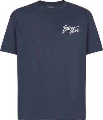 Balmain Navy Blue Cotton T-shirt