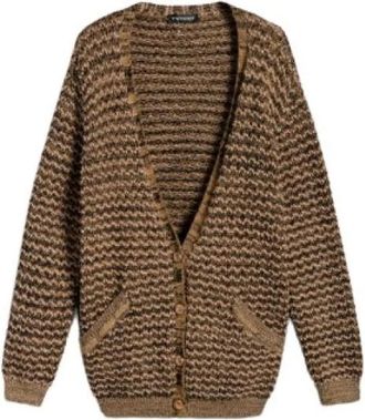 Twinset Jacquard Cardigan met knoopsluiting - Dames - Vesten - Bruin - M - Wol - Truien & Vesten