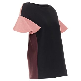 Marni black pink wool cotton blend ruffle sleeve tunic top IT40 S