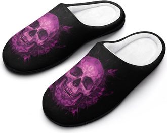 Generic Horror Skull Purple Fantasy Slippers Men Winter Warm Cotton Anti-Slip Indoor Slip-Ons House Shoes